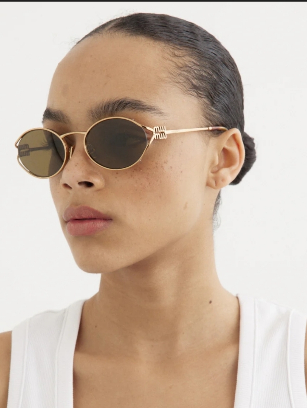 Miu Miu Smu 52y Brass/gold Oval Sunglasses